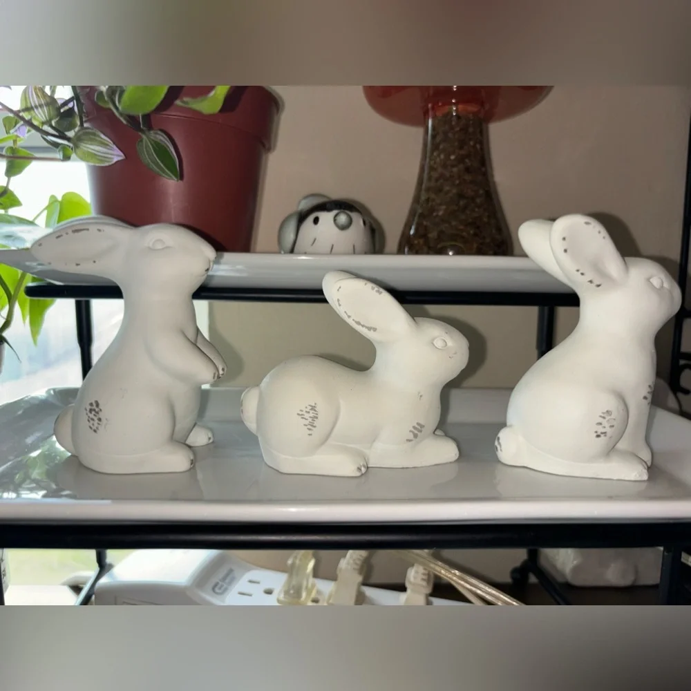 Set of 3 Target Cement Bunny Figures